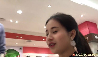 Petite Asian teen Thais Dumont sucking and milking cock on webcam