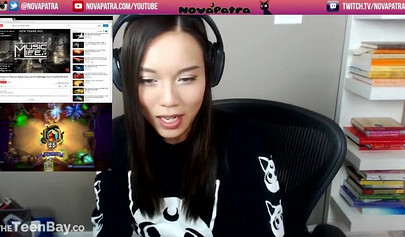 Horny Asian gamer girl Nova Patra strokes her creamy pussy on webcam
