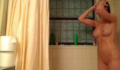 Sexy brunette Chloe Lamb got her shaved pussy drilled in the shower