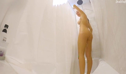 Gorgeous amateur teen with big tits caught masturbating in the shower