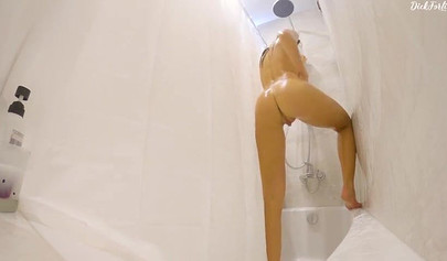 Gorgeous amateur teen with big tits caught masturbating in the shower