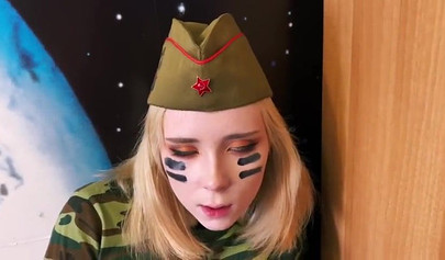 Horny amateur Russian teen stroking her pussy with a dildo