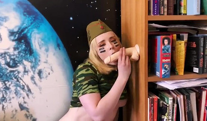 Horny amateur Russian teen stroking her pussy with a dildo