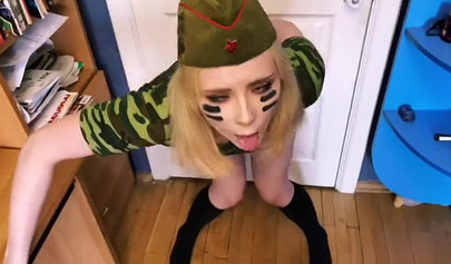 Horny amateur Russian teen stroking her pussy with a dildo