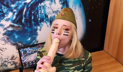 Horny amateur Russian teen stroking her pussy with a dildo