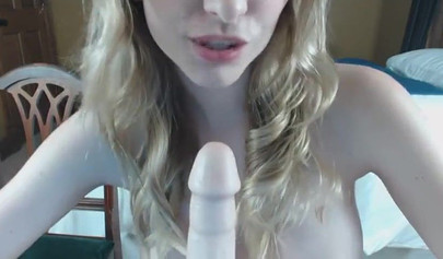 Beautiful blonde teen Brooke Marie giving joi instructions with dildo