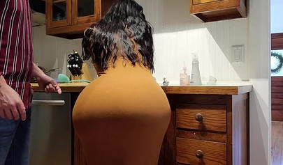 Curvy stuck milf let her horny stepson pound her ass hard