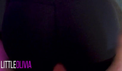 Tight brunette in yoga pants gets jizz on her ass