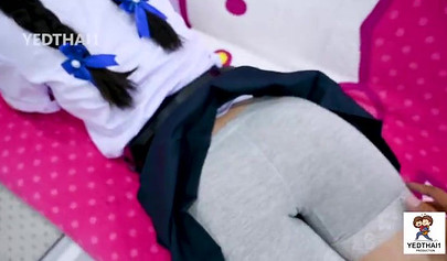 Thai chick with small tits riding a throbbing shaft