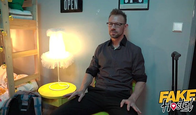 Chubby girl with glasses and Sofia Lee threesome in hostel