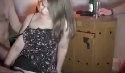 Amateur teen in black lingerie creampied in a gangbang