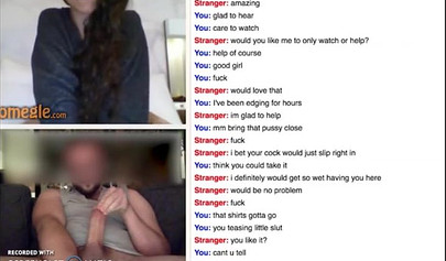 Young chick giving a handjob and masturbating on Omegle chat