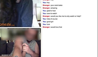 Young chick giving a handjob and masturbating on Omegle chat