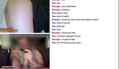 Young chick giving a handjob and masturbating on Omegle chat