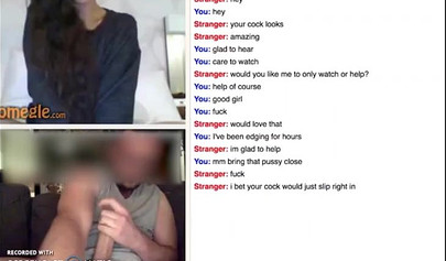 Young chick giving a handjob and masturbating on Omegle chat