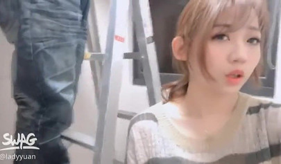 Asian teen with small boobs fucked doggystyle in a bathroom