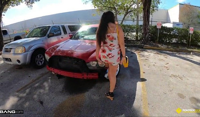 Big ass Latina Lilly Hall fucking a mechanic's big cock