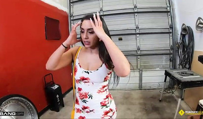 Big ass Latina Lilly Hall fucking a mechanic's big cock