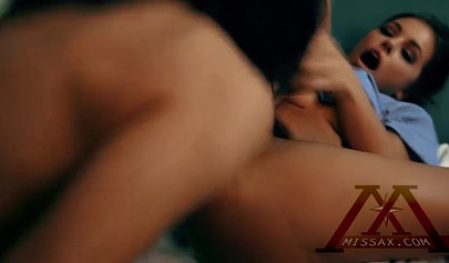 Naughty brunette lesbian Adriana Chechik fucking Megan Rain in missionary