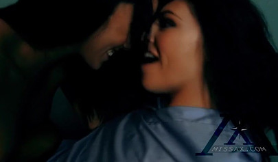 Naughty brunette lesbian Adriana Chechik fucking Megan Rain in missionary