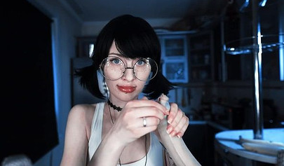 Petite brunette teen asmr cooking banana on webcam