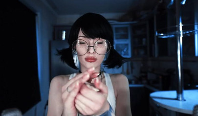 Petite brunette teen asmr cooking banana on webcam