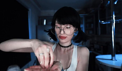 Petite brunette teen asmr cooking banana on webcam