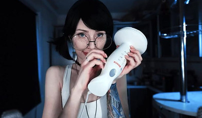 Petite brunette teen asmr cooking banana on webcam