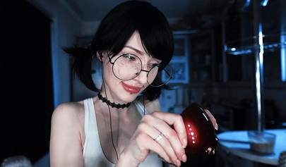 Petite brunette teen asmr cooking banana on webcam