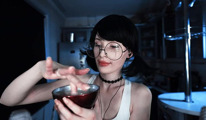 Petite brunette teen asmr cooking banana on webcam