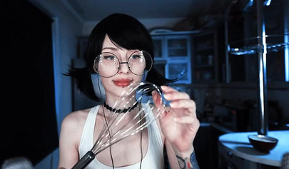 Petite brunette teen asmr cooking banana on webcam