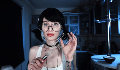 Petite brunette teen asmr cooking banana on webcam