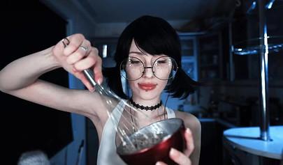 Petite brunette teen asmr cooking banana on webcam