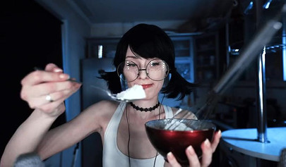 Petite brunette teen asmr cooking banana on webcam