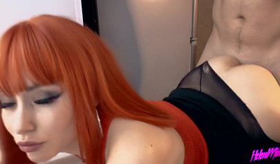 Sexy redhead stepsister lets stepbro drill her in doggystyle