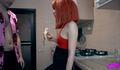 Sexy redhead stepsister lets stepbro drill her in doggystyle