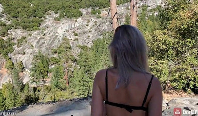 Sexy amateur teen giving a public sloppy blowjob