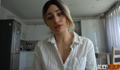 Stunning amateur blonde giving a sloppy blowjob gets cumshot