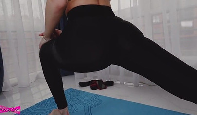 Gorgeous amateur brunette gets cumshot after hardcore banging during yoga
