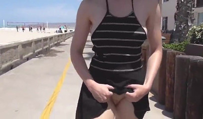 Horny teenager slut messes around by the beach