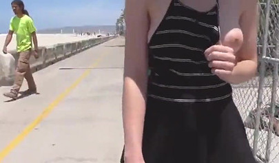 Horny teenager slut messes around by the beach