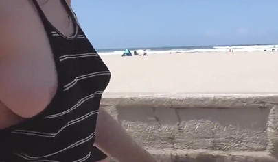 Horny teenager slut messes around by the beach