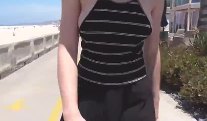 Horny teenager slut messes around by the beach