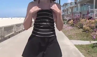 Horny teenager slut messes around by the beach