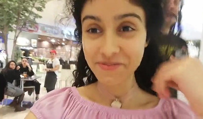 Slutty teen walks around the mall with cum on her face