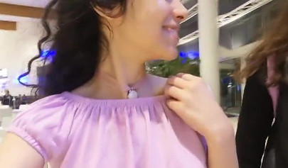 Slutty teen walks around the mall with cum on her face