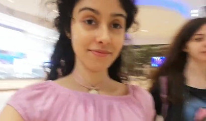 Slutty teen walks around the mall with cum on her face