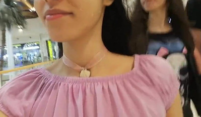 Slutty teen walks around the mall with cum on her face