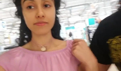 Slutty teen walks around the mall with cum on her face