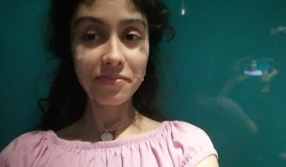 Slutty teen walks around the mall with cum on her face
